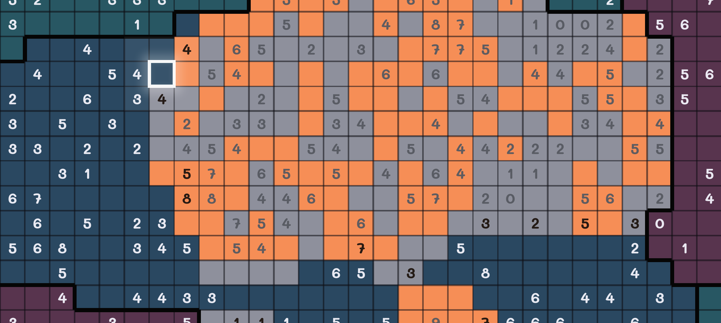 Colored regions emerging on the Pastimes grid